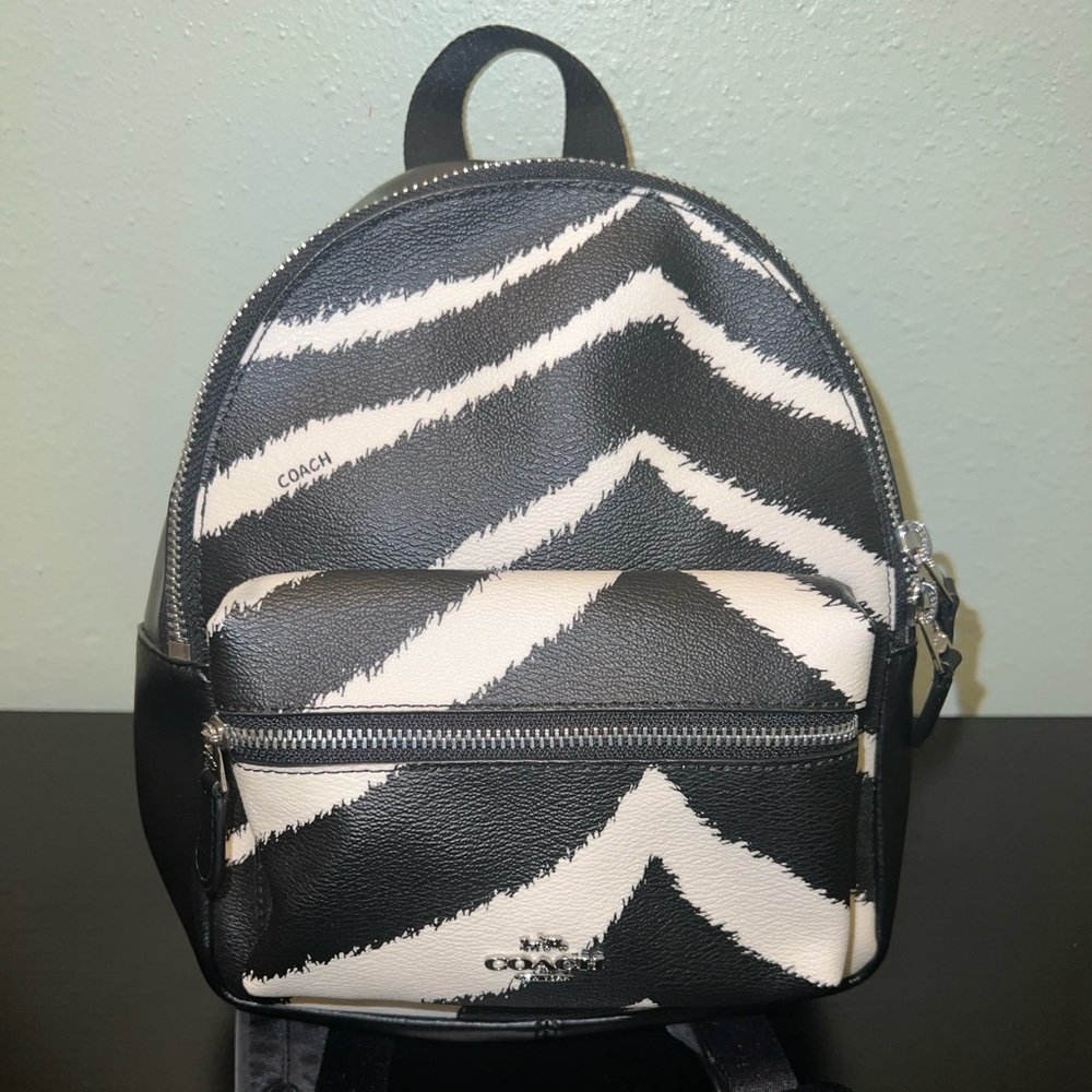 Coach Chevron Patterned Backpack in Black and White